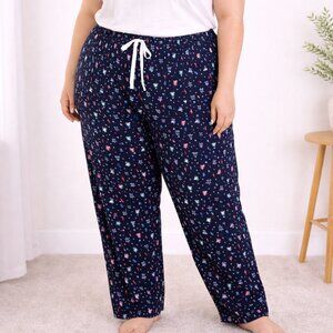Cuddl Duds XXL Soft Cotton Lounge Pants Blue Christmas Tree Print